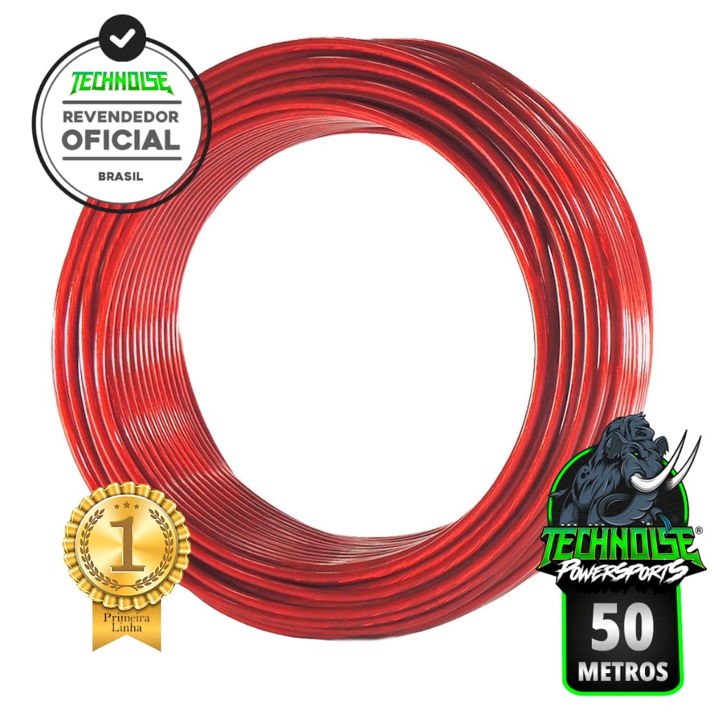 Cabo Fio 4mm 50 Metros 100% Cobre Rolo Flexível Cobre Som Automotivo Bateria Alimentação Technoise Carro Alto Falante