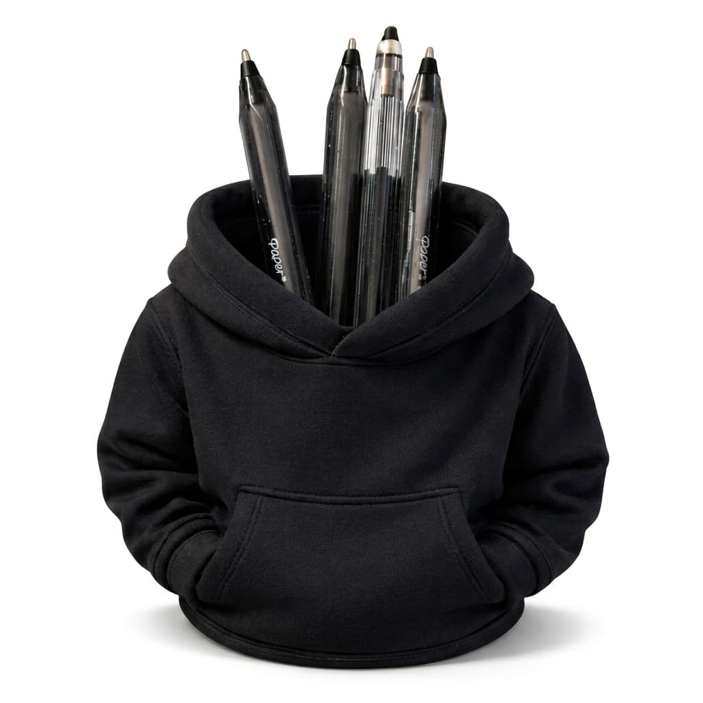 Porta Lápis Caneta em Formato de Moletom Jaqueta Organizador Cor Branco Preto Escritório Home Office
