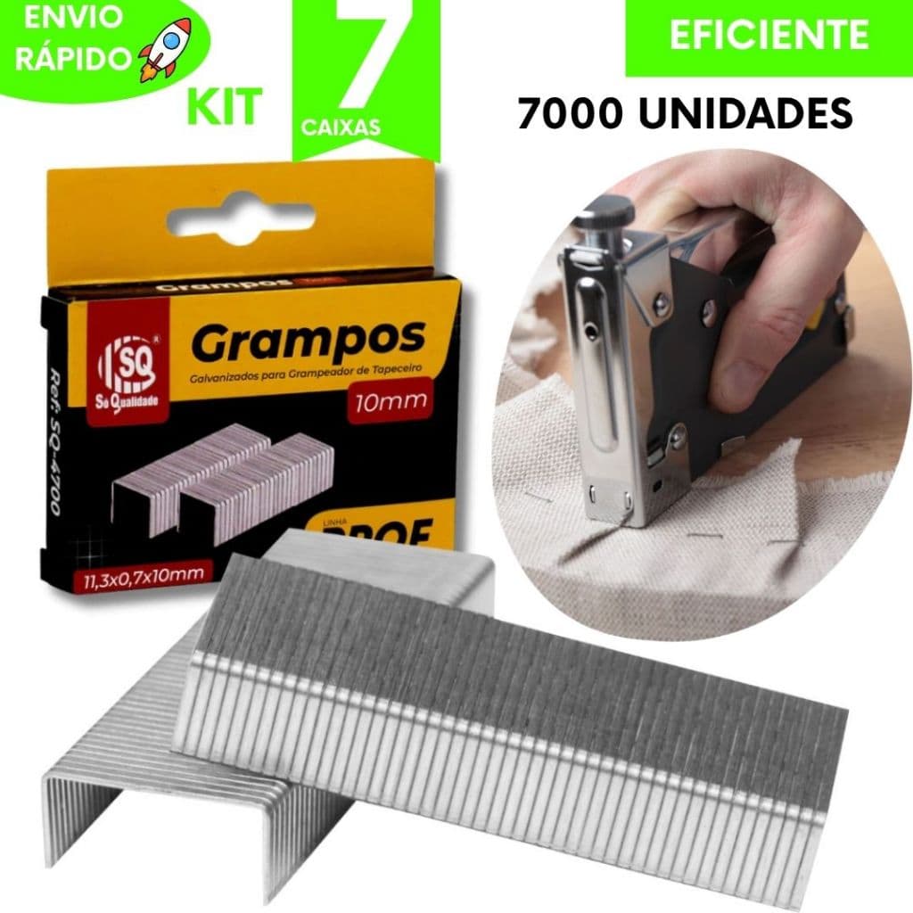 Kit Tapeceiro Utilidades Grampos Galvanizados Tapete Cadeira Sofás Resistentes Eficientes Reforçado 8mm com 7000Unidades