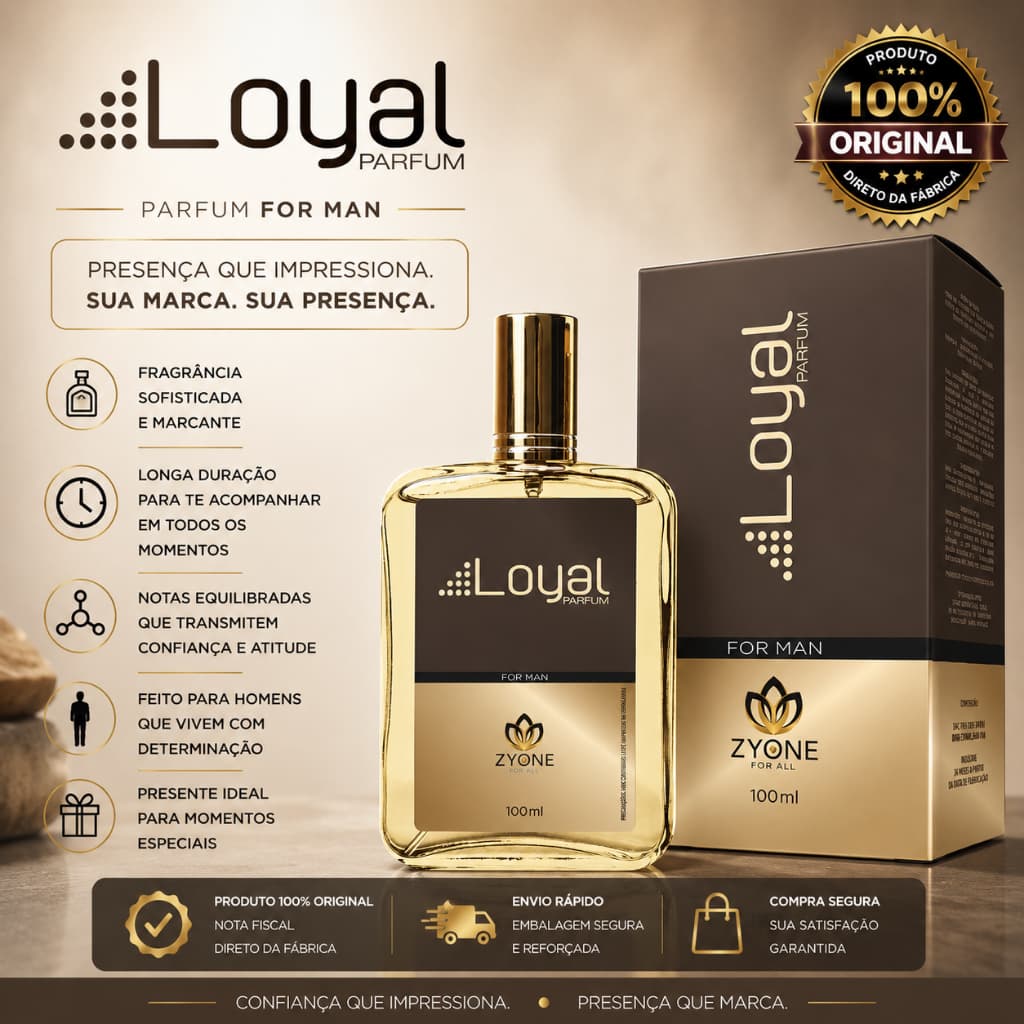 Loyal Zyone Cosméticos Masculino Parfum 100ml Alta Fixação 25% Essência Premium