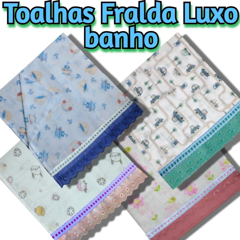 Kit 3 toalhas fralda Luxo Banho 110 x 70 cm estampadas luxo bebê