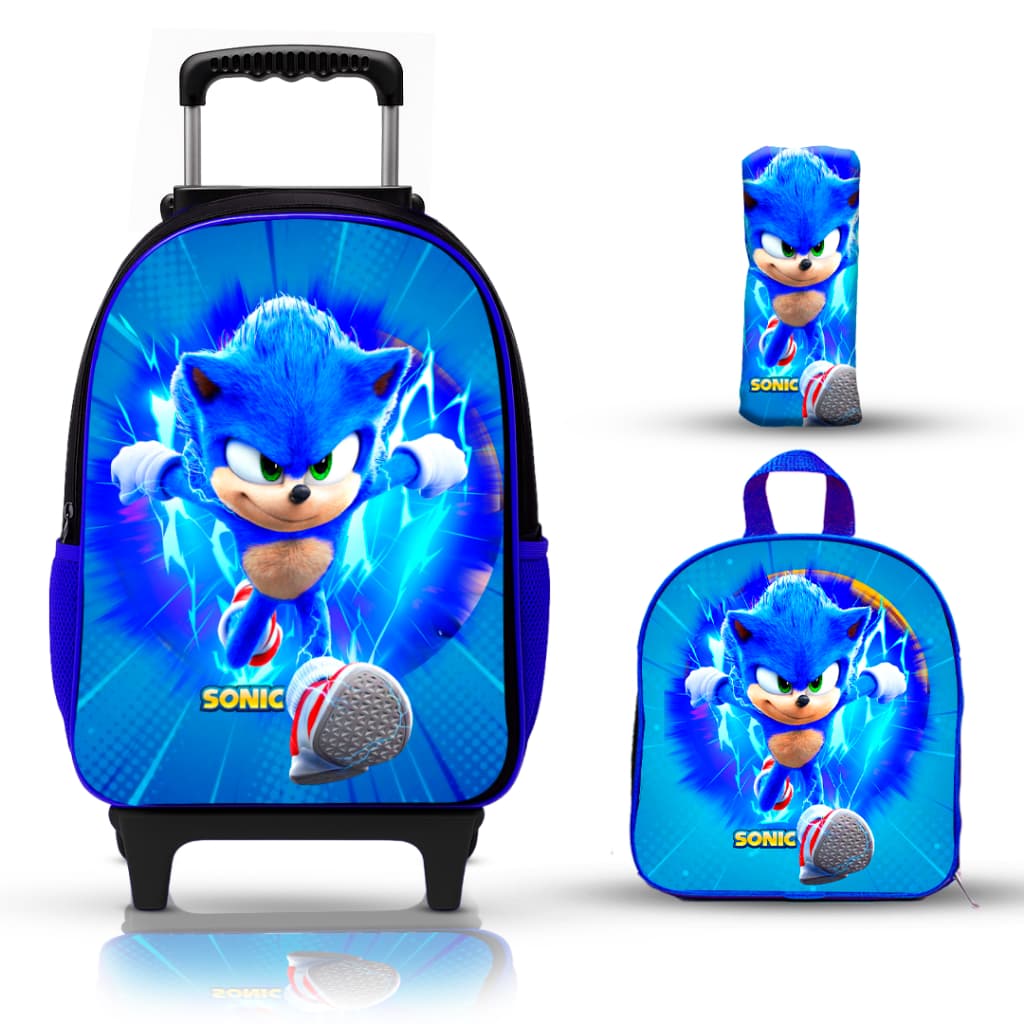 mochila lancheira infantil de rodinhas sonic reforçada