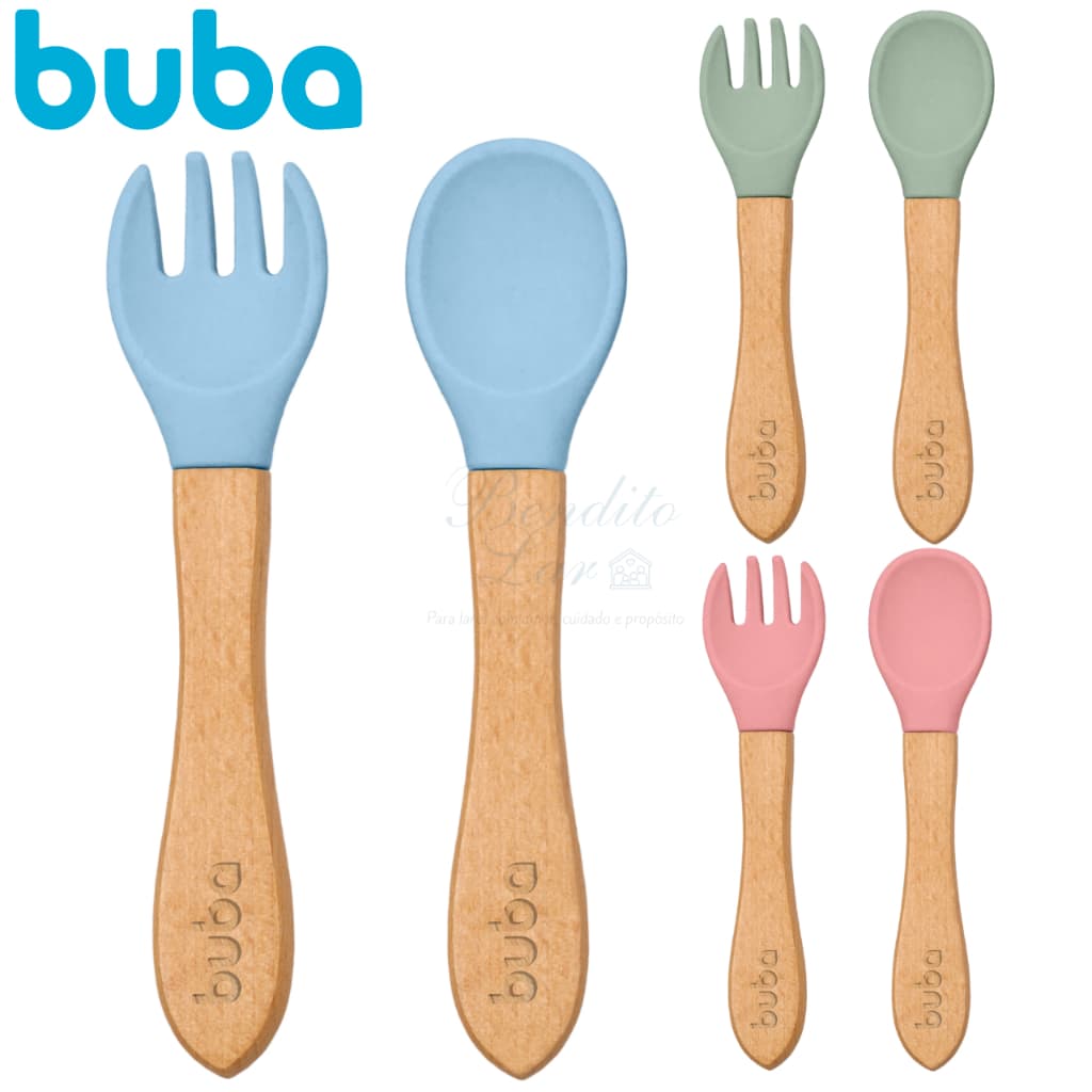Colher e garfo para introdução alimentar bebê | Kit talheres em bambu e silicone BUBA
