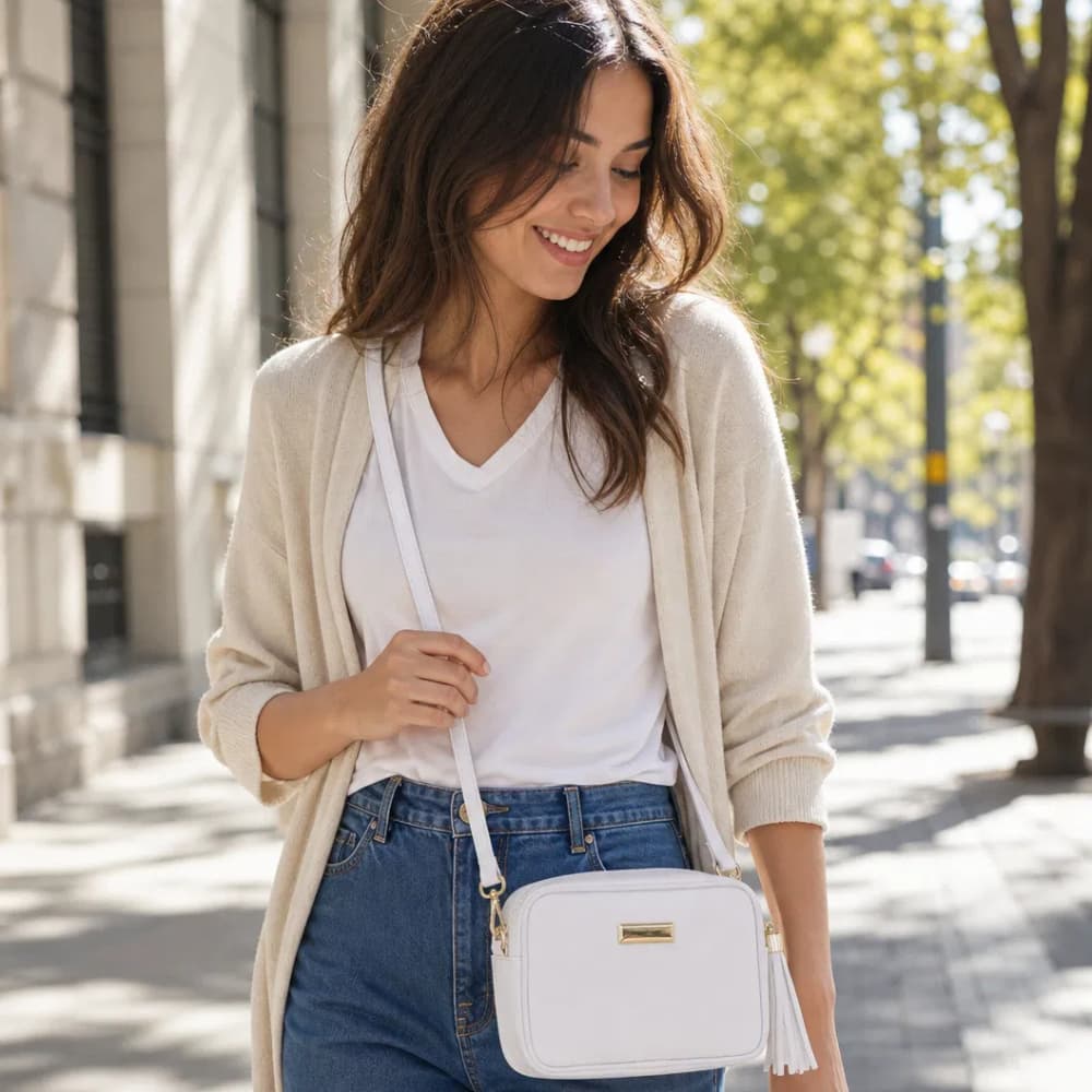 Bolsa Feminina Pequena Transversal Moda Elegante Compacta com Zíper e Pingente Bolsa Casual Dia Dia