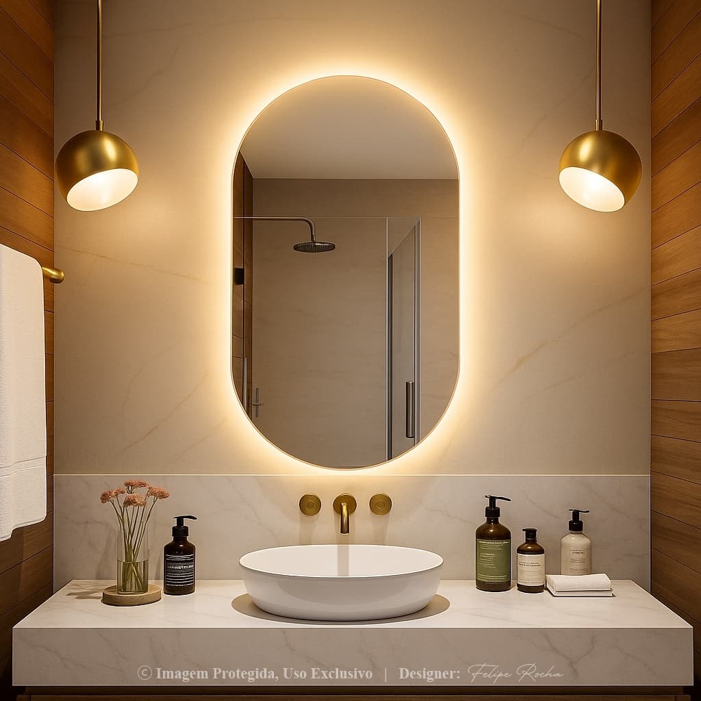 Espelho Oval Grande com LED – Luz Quente e Fria | Ideal para Banheiro Sala e Quarto