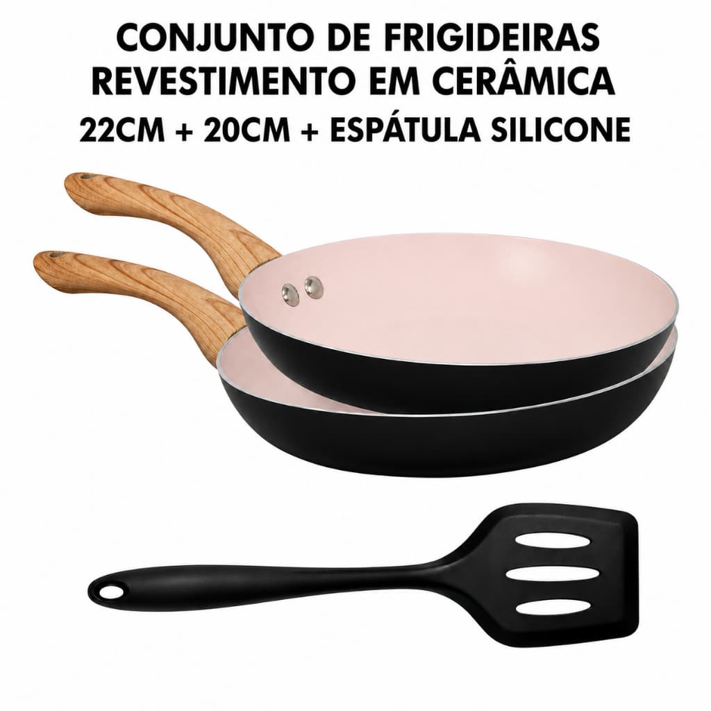 Conjunto Frigideiras Cerâmica 22cm+20cm+Espátula de Silicone Não Gruda Linha Veneza