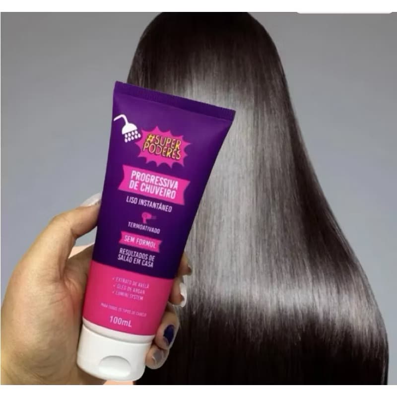 Escova no Chuveiro Super Poderes 100ml –Sem Formol, Liso Imediato, Antifriz –Progressiva de Chuveiro