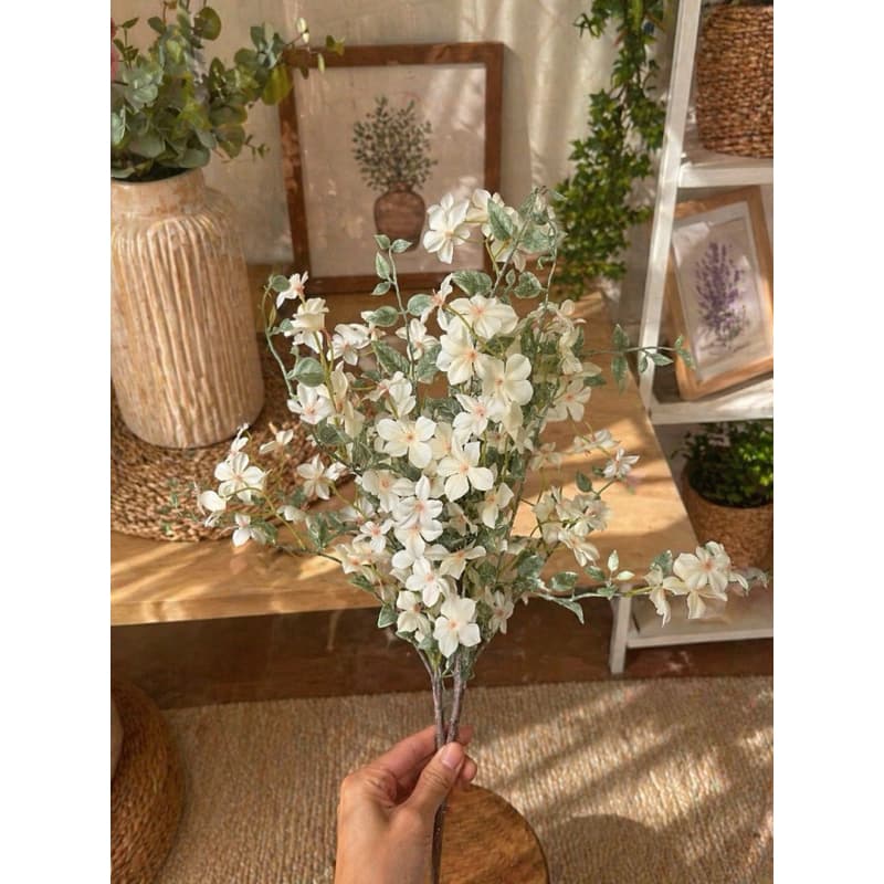 Kit com 2 Galhos de Flores Artificiais Delicadas – Branco e Amarelo | Haste Longa 94cm Realista