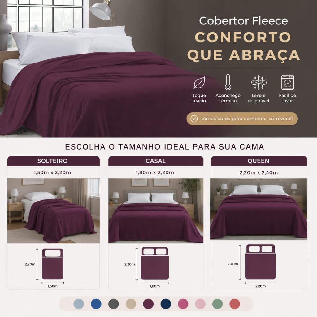 Manta Casal Cobertor Solteiro ou Queen Microfibra Liso 150g/m² +10 Cores - Camesa