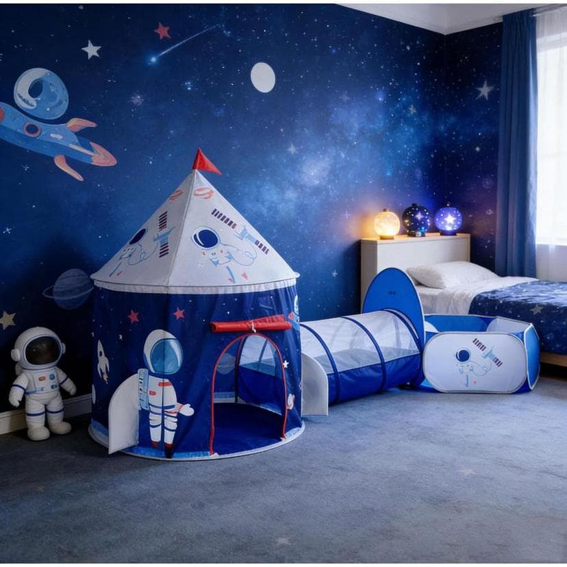 Toca Túnel Infantil 3x1 com Barraca e Cestinha Astronauta