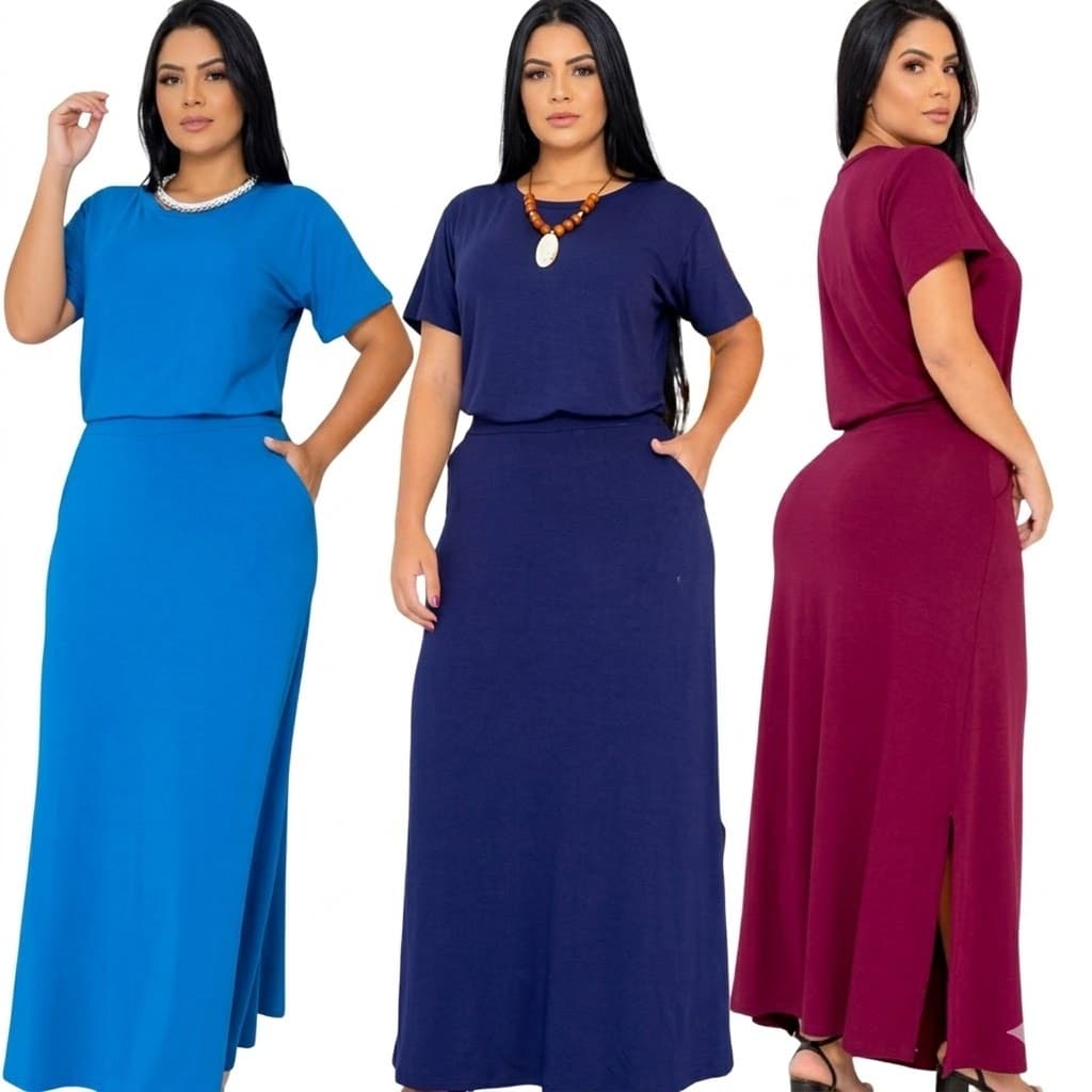 Conjunto Saia Longa blusa moda feminina elegante moderna confortável evangélica  estiloso tendência com bolso cristã