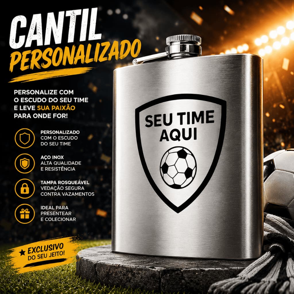 Cantil Porta Bebida De Bolso Inox Personalizado TIme Nome Para Whisky Vodka Festas Casamentos 207 ml