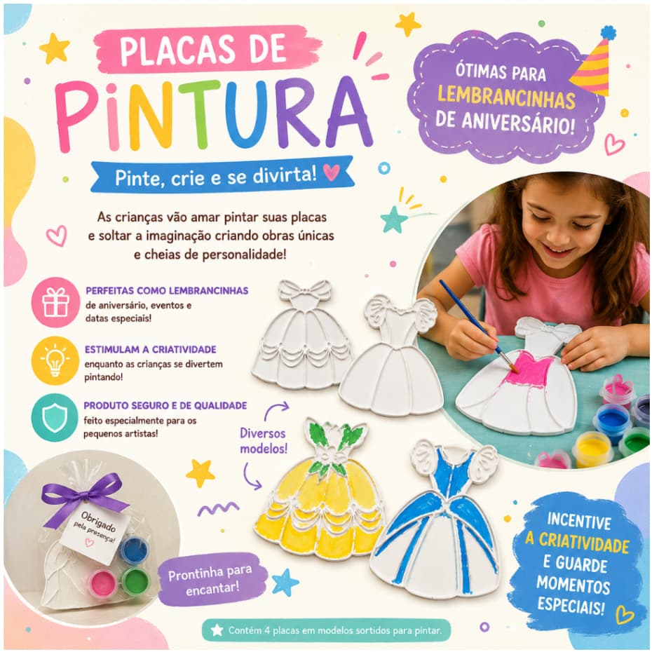 4 Placa de colorir princesas lembrancinhas de aniversário
