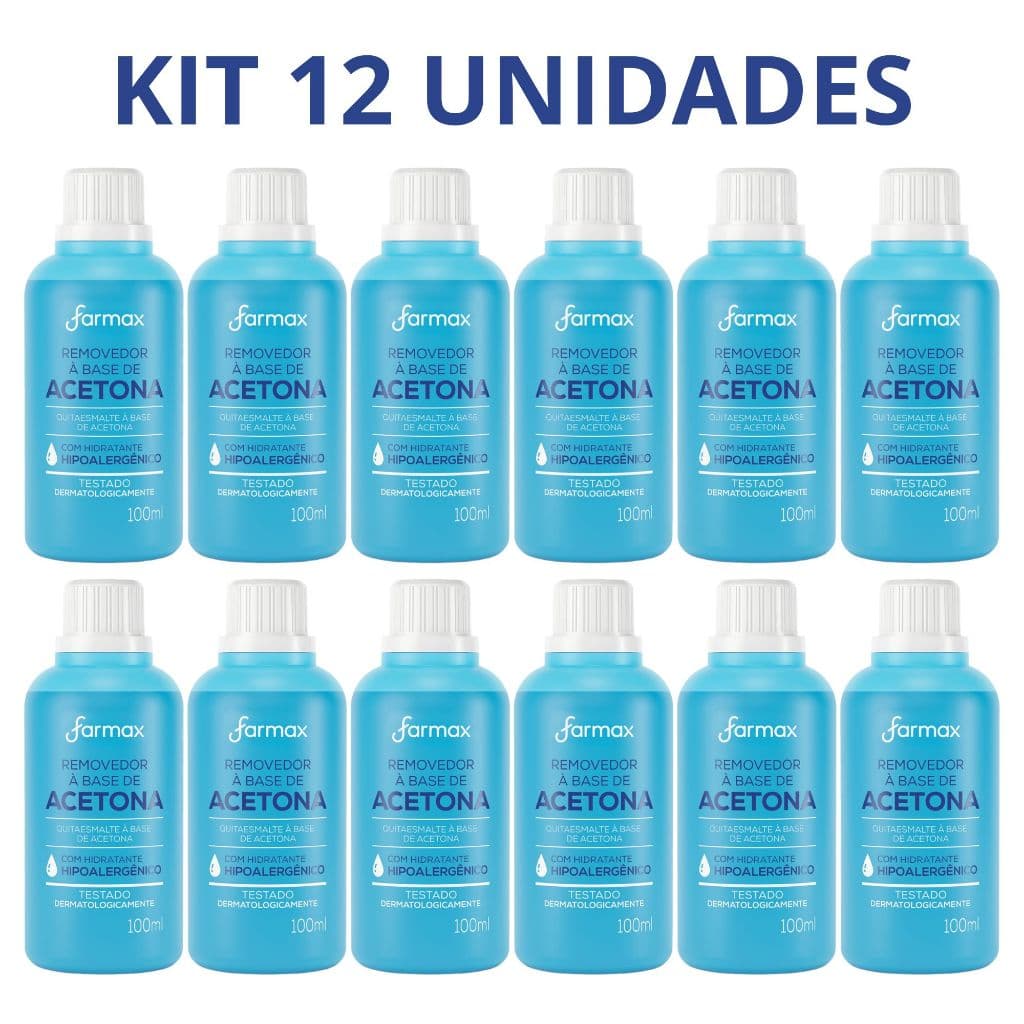 Kit 12 Acetona Farmax 100ml Removedor de Esmalte Hipoalergênico Uso Profissional
