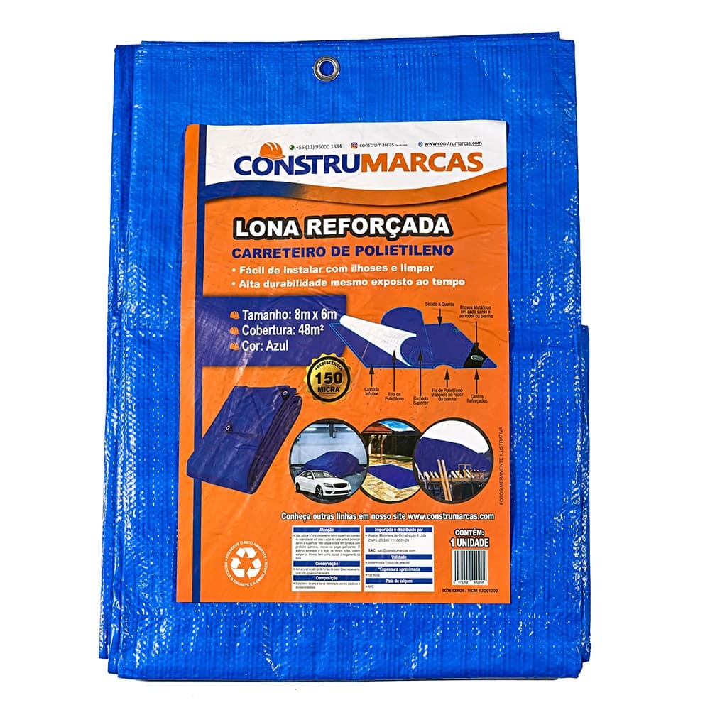 LONA REFORÇADA AZUL 150 MICRAS - 8X6M - CONSTRUMARCAS