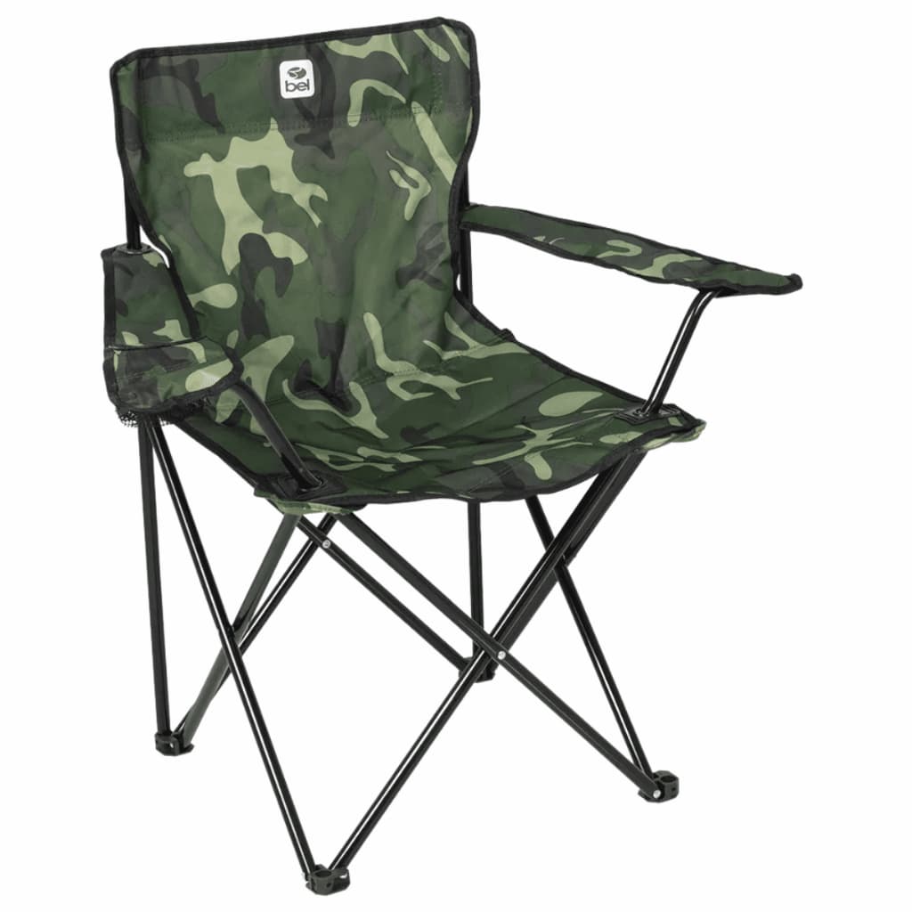 Cadeira Camping E Pesca Dobrável Portátil Com Porta Copo Camuflada Resistente Até 90kg Belfix