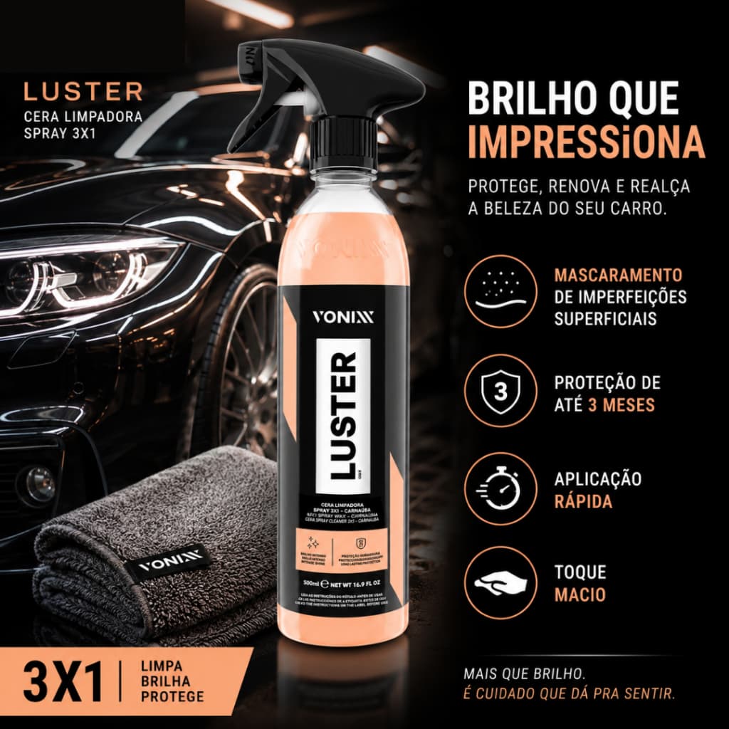 Luster 500ml Vonixx Cera Limpadora Alta Proteção e Brilho