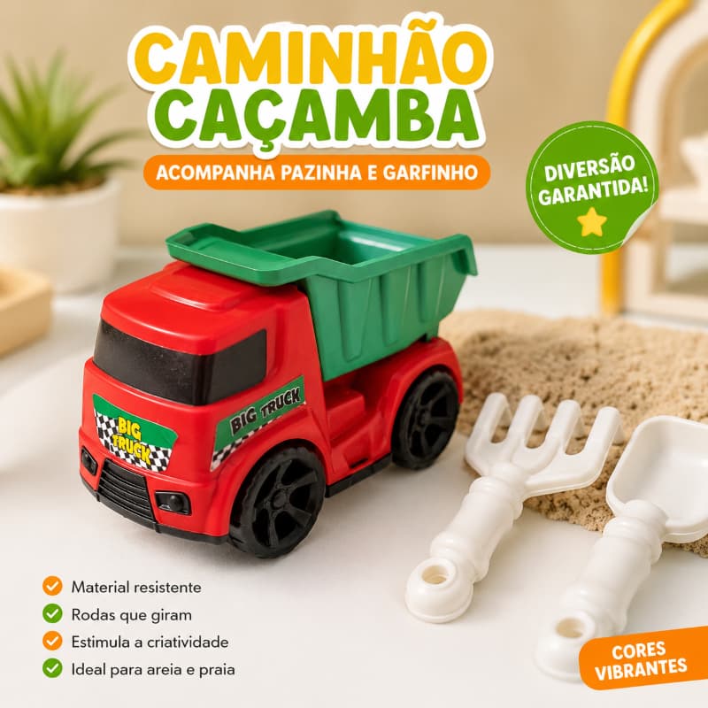 Caminhao Cacamba Articulada Com Pa E Rastelo Brinquedo Infantil Praia Parquinho Menino