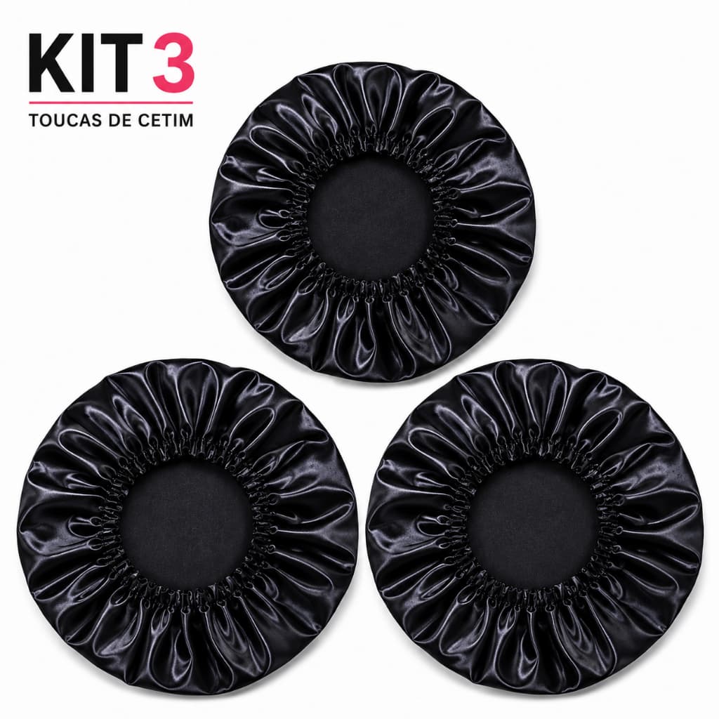 Kit 3 Toucas de Cetim Preta Para Dormir Protege do Frizz