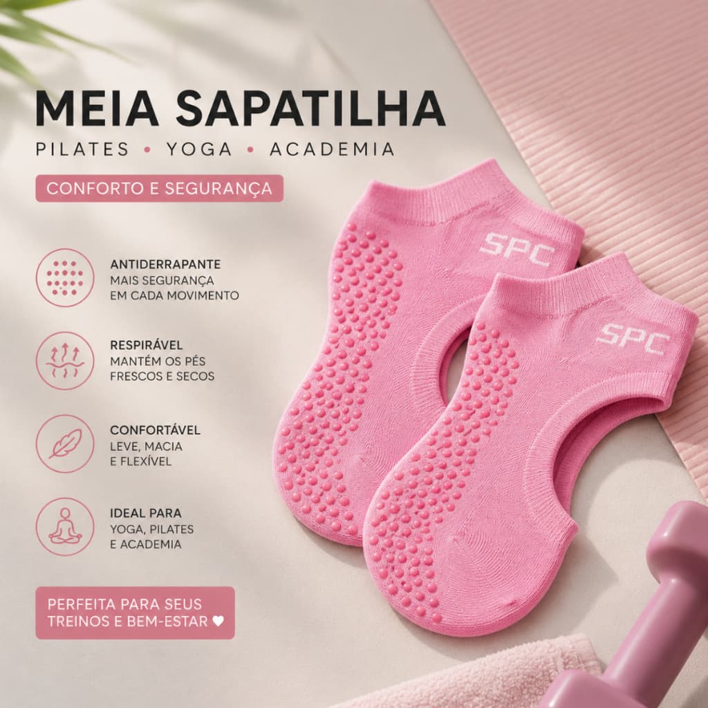 Meia Sapatilha Antiderrapante Selene Feminina Pilates Yoga Ref 7780 Esportiva Academia Corrida