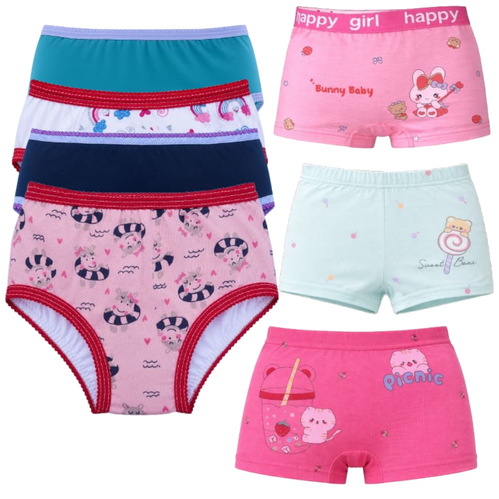 Calcinha Infantil Algodão Com forro mais Calcinha Box Boxer Shortinho Meninas 2 até 10 anos Sortidas