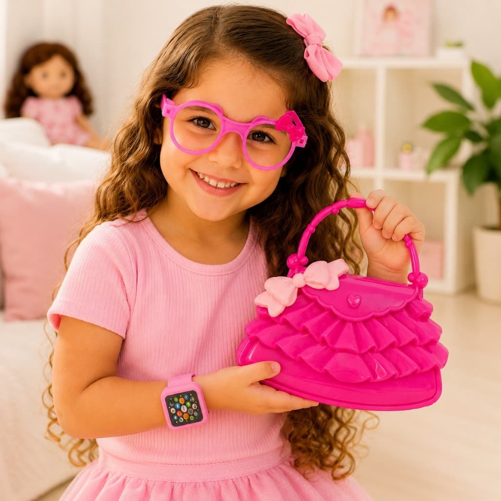 Kit Beleza de Brinquedo bolsinha faz de conta infantil fashion com Acessórios