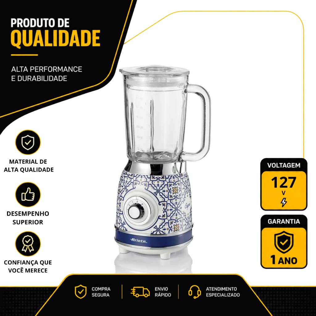 LIQUIDIFICADOR ARIETE CAPRI COM JARRA DE VIDRO 1,5L 4 VELOCIDADES 127V 00C05890MARBR