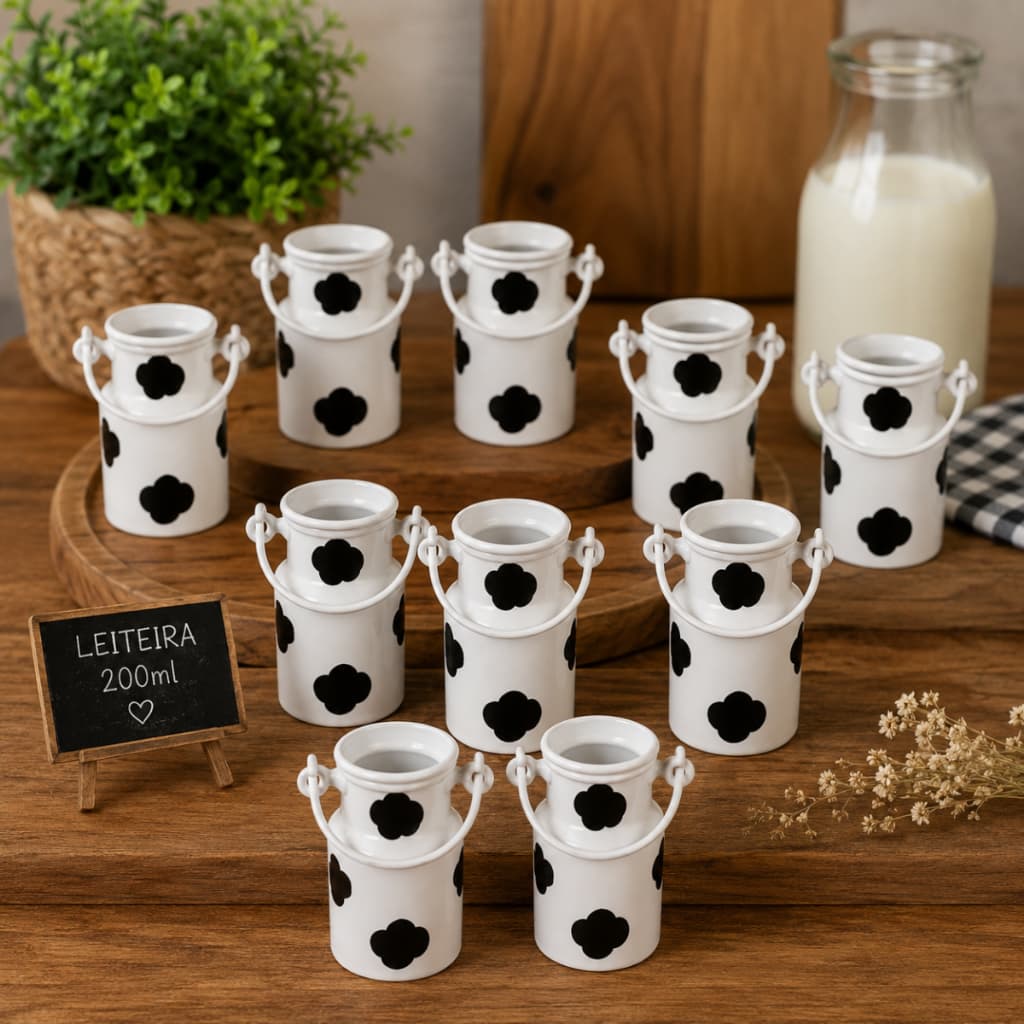 KIT 30 Leiteiras de Alumínio com Mancha Vaca MINI 200ml