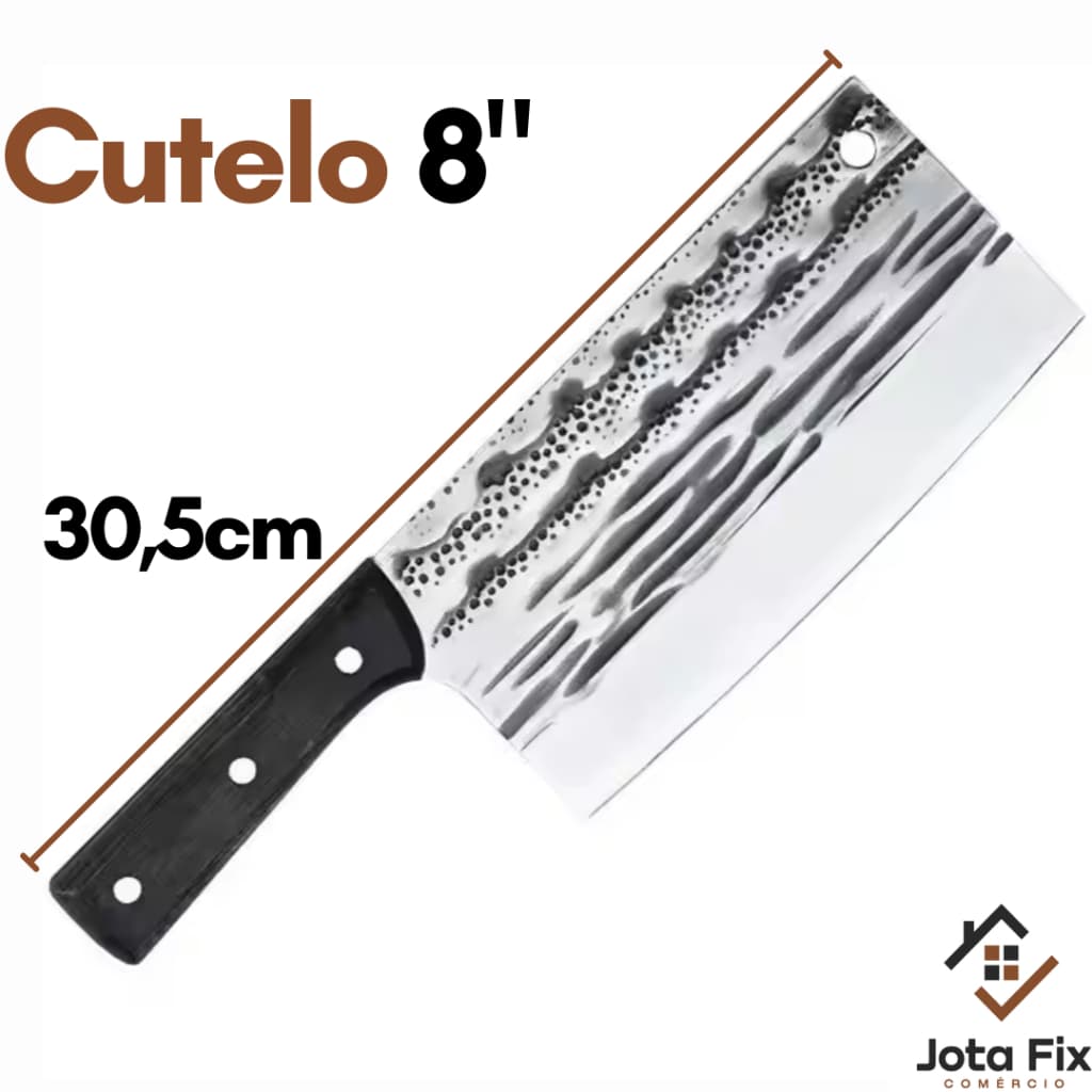 Cutelo Inox de Cozinha Churrasco Cabo Afiada Cutelo 8'' tipo Artesanal
