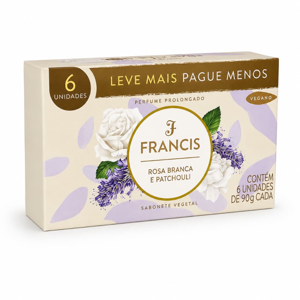Francis Rosa Branca Patchouli Sabonete 90g Kit 6