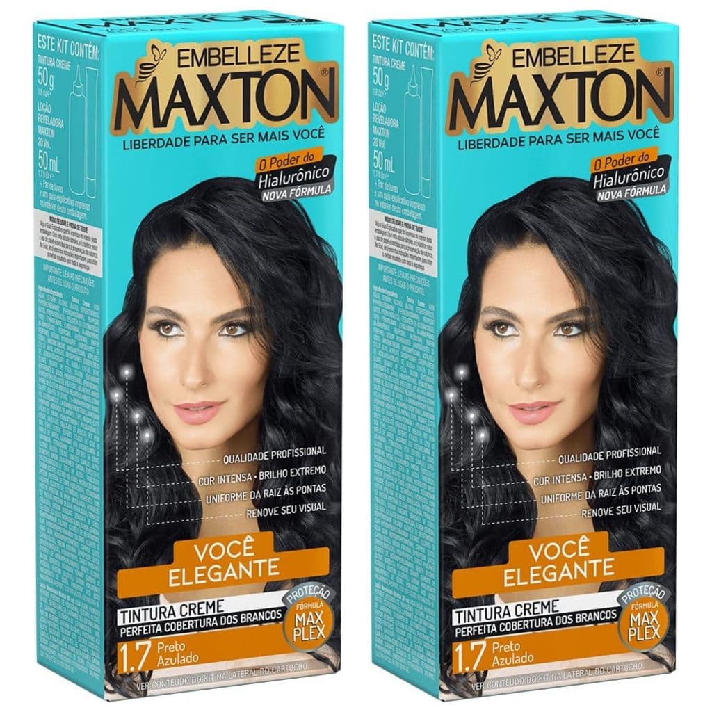 Kit 2 Tintura Maxton 1.7 Preto Azulado Embelleze Tinta de Cabelo com Ácido Hialurônico
