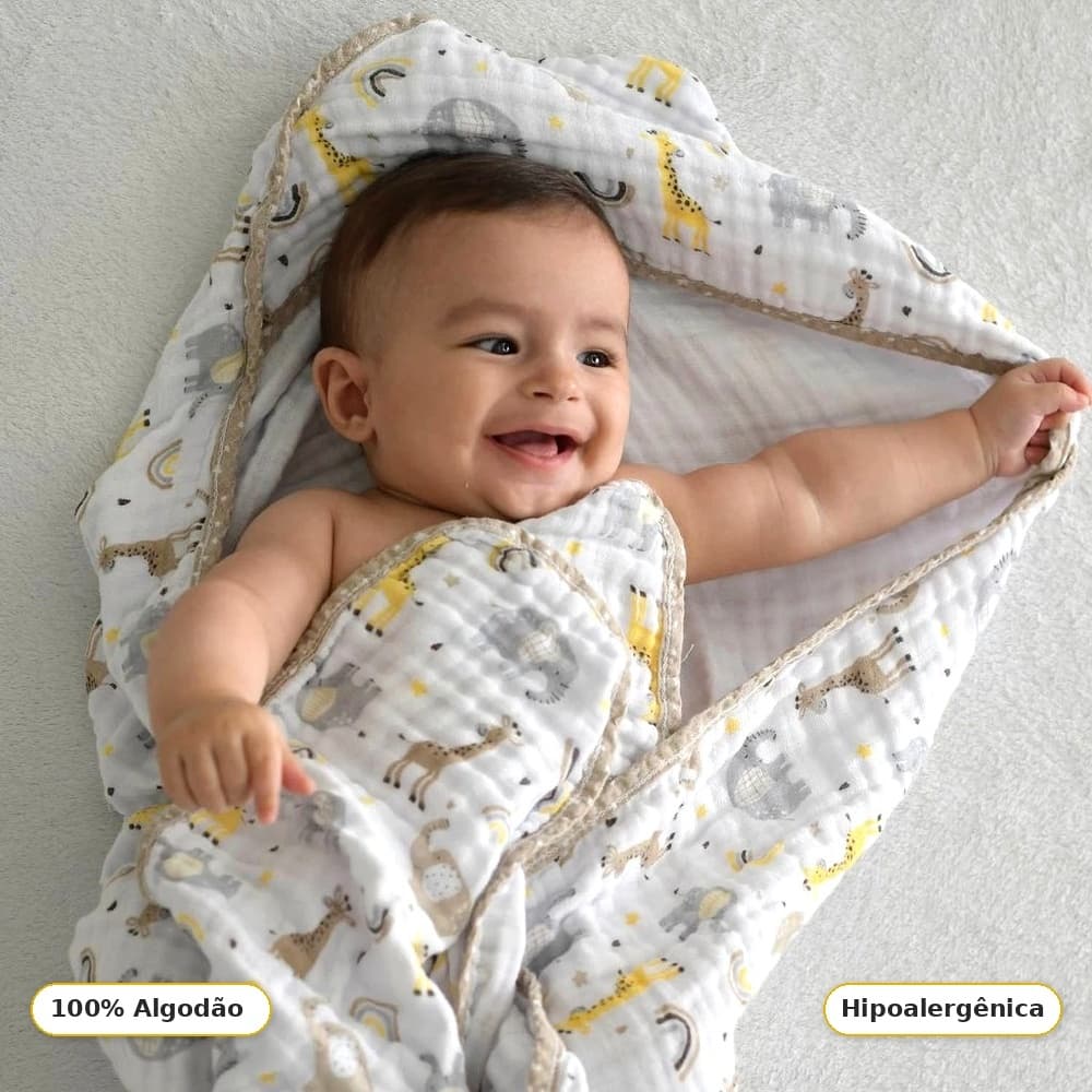 Toalha de Banho Bebê Soft com Capuz — 2 Camadas 100% Algodão | Bublim