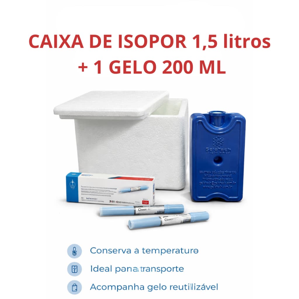 Caixa Isopor Térmica 1,5 Litros + Gelo Reutilizável 200 ml Transporte de Medicamentos Insulina Vacinas