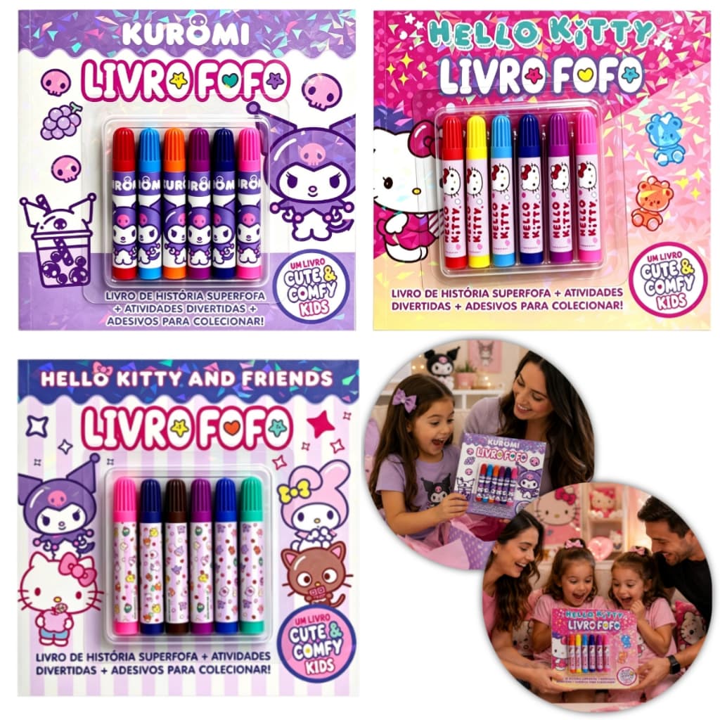 Livro de Colorir Atividades Adesivos Canetinha Hello Kitty e Turma