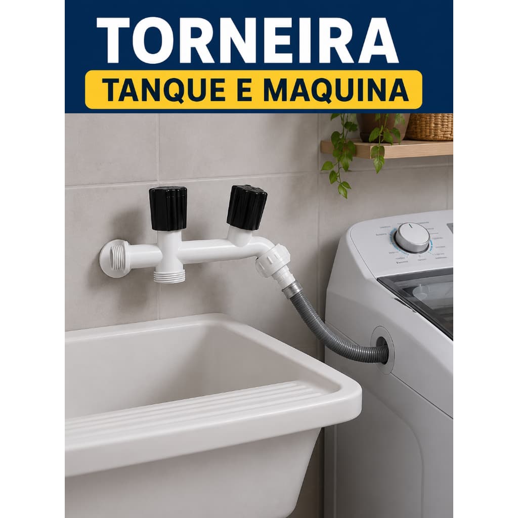 Torneira para Tanque e Máquina de Lavar + Fita Veda Rosca | Dupla Saída Resistente