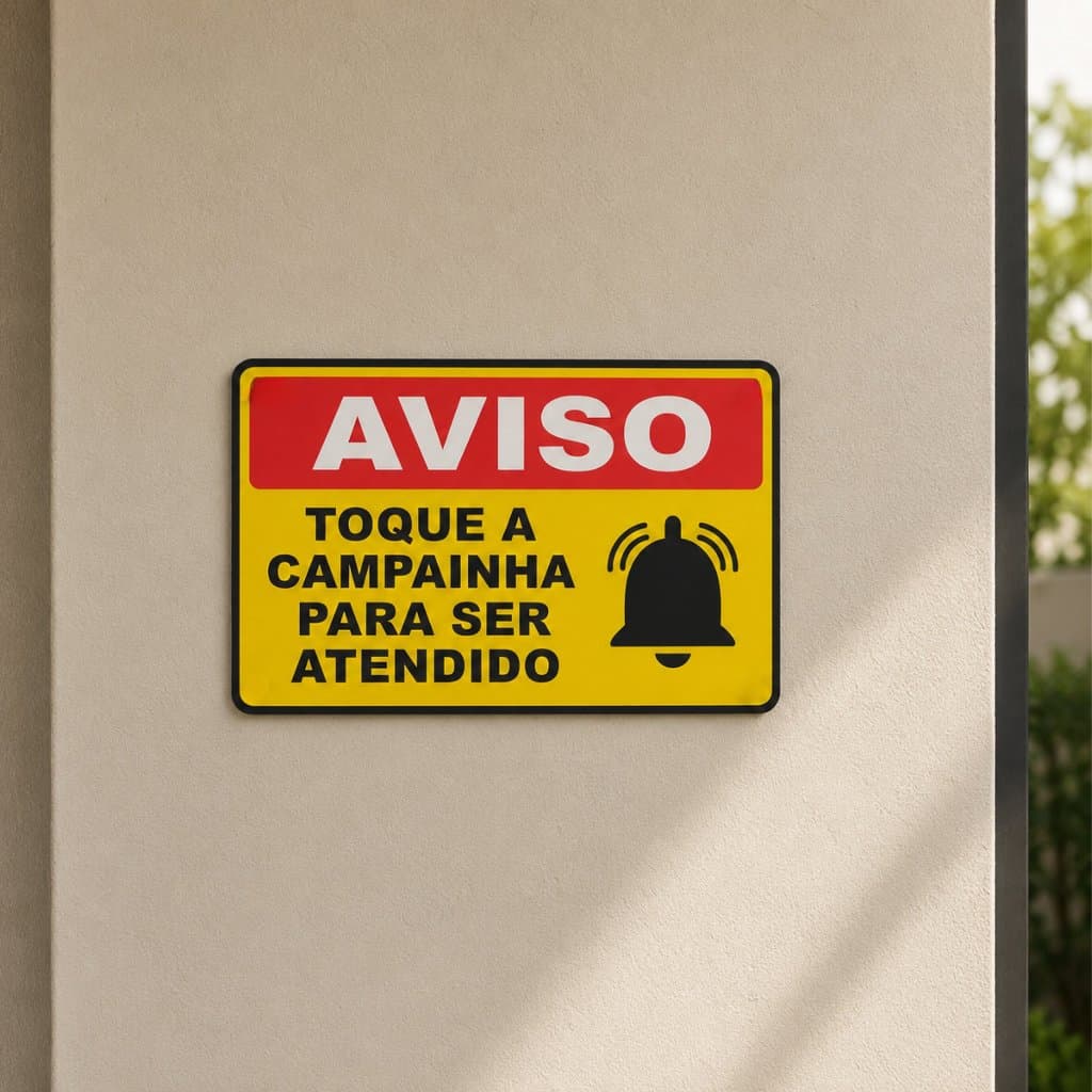 3 Placas Aviso "Toque a Campainha" em Acrílico 27x17cm - Para Área Externa / Interna