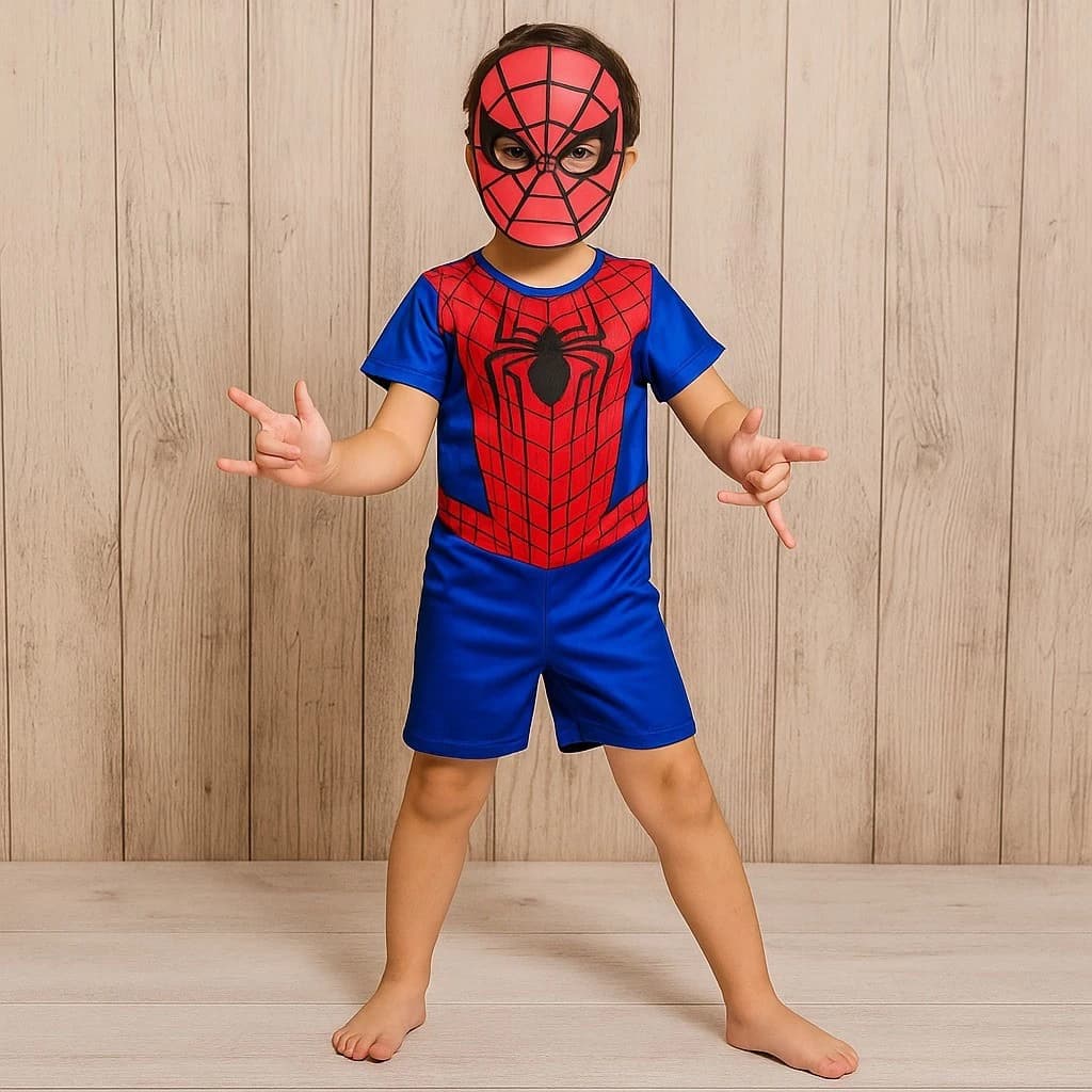 Fantasia Homem Aranha Macação de Helanca + Mascara EVA Infantil, Super Herói, Com Máscara Spider-Man