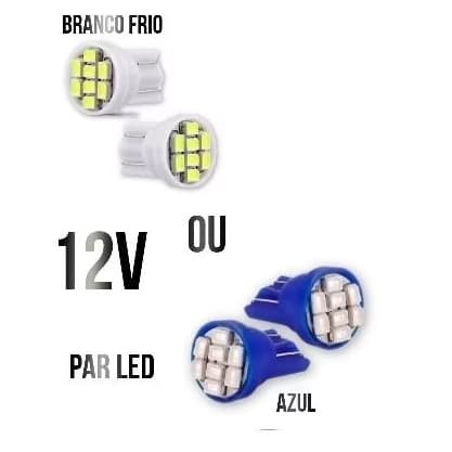 kit Par Lâmpada T10 Pingo Led Pingão Branco Frio  Luz de Teto Placa Farolete Meia Luz Painel 12V