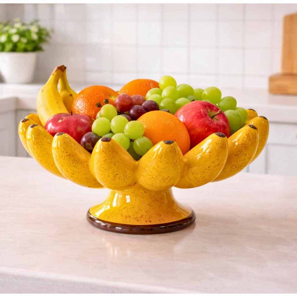 Fruteira Decorativa Banana luxo em Cerâmica Centro de Mesa Elegante