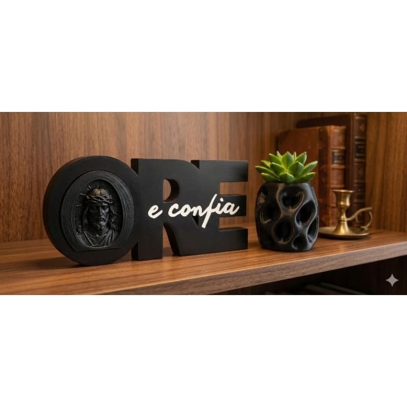 ORE e Confia Decorativo Cristão + Vaso Decorativo | Escultura Jesus Minimalista Premium para Sala e Escritório