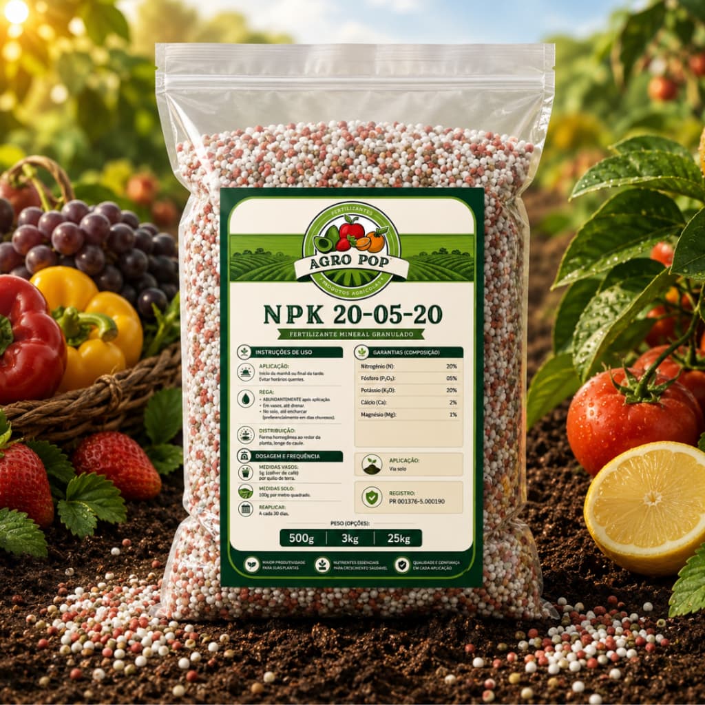 Adubo NPK 20.05.20 fertilizante Pacote 1k