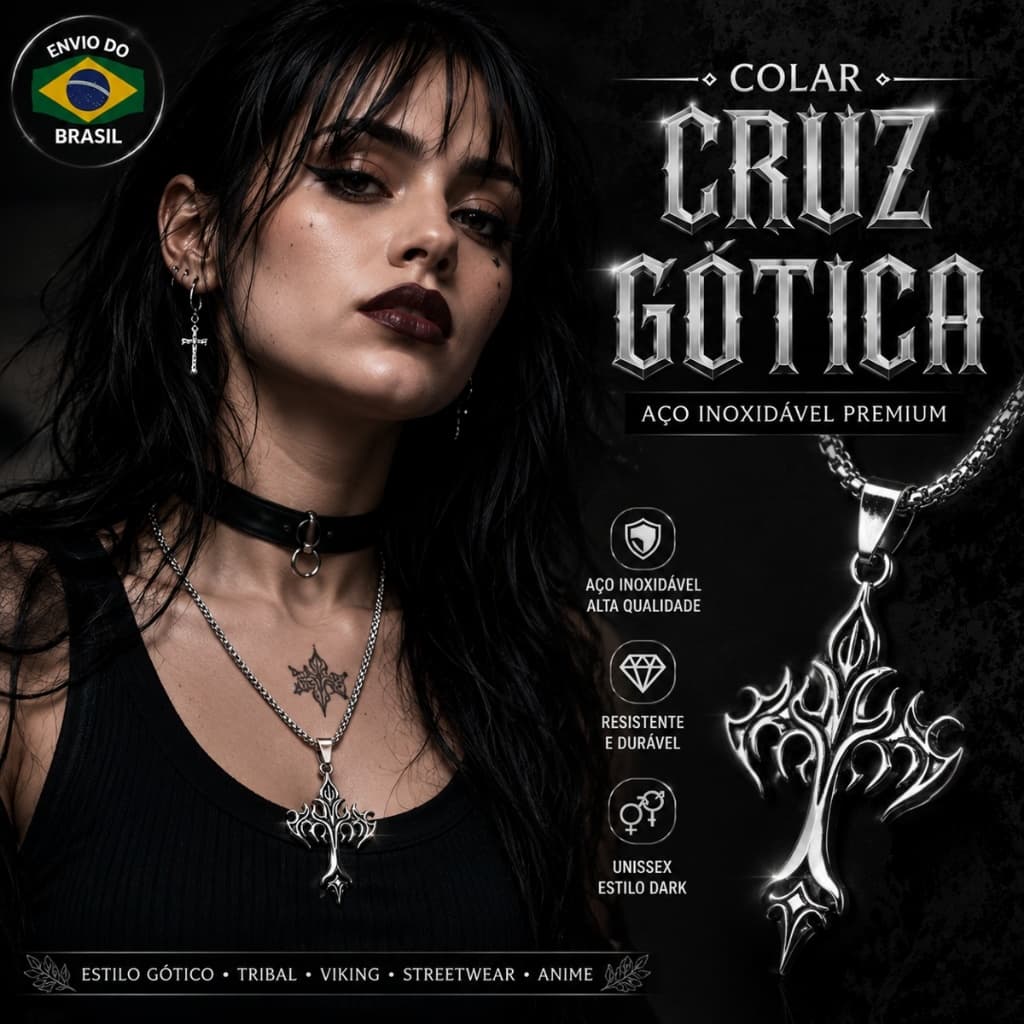 Colar Pingente Cruz Gótica Aço Inoxidável Corrente Elo Vintage Masculino Feminino Fashion