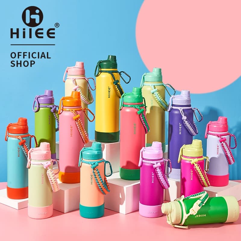 Hilee Copo Térmico Frutas 304 Inox com Canudo, Garrafa Portátil com Alça, Base de Silicone e Tampa Vedada
