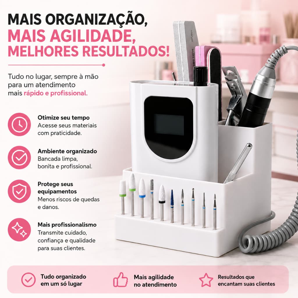 Organizador de Brocas e Motor de Lixadeira Profissional Minimalista Suporte Porta Lixa