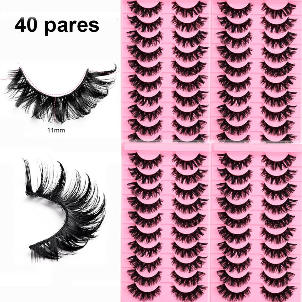 kit 20/40 Pares 3D 11mm Cílios postiços Lash Natural e Volume Longo  Reutilizáveis