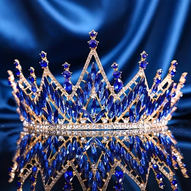 COROA Tiara AZUL com Strass em Liga - Coroa de Princesa e Rainha com Pedras Preciosas AZUIS