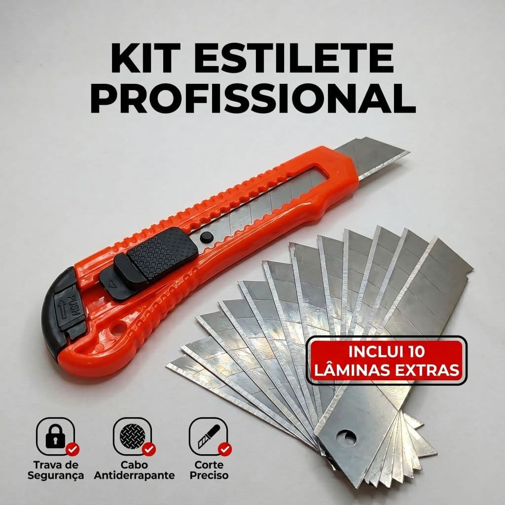 Estilete Grande Plástico Largo Lâmina 18MM Escolar Escritório Masterprint + 10 Laminas