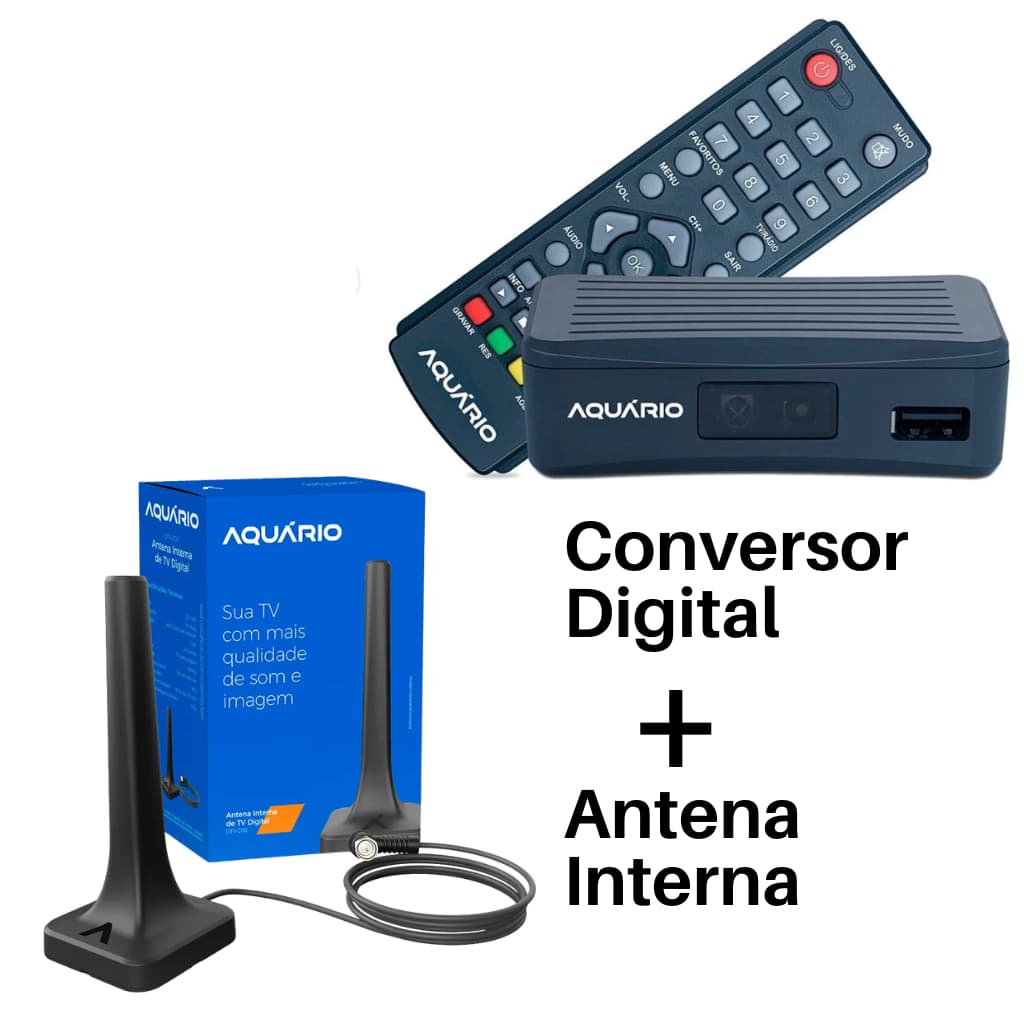 Kit Conversor Digital e Antena Digital Aquario DTV
