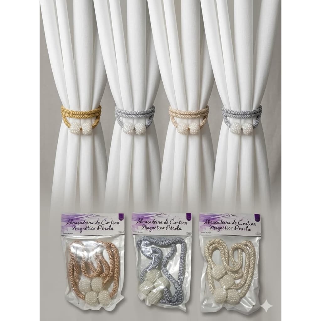 Kit 2 Prendedor Cortina Magnética Perola Imã Luxo