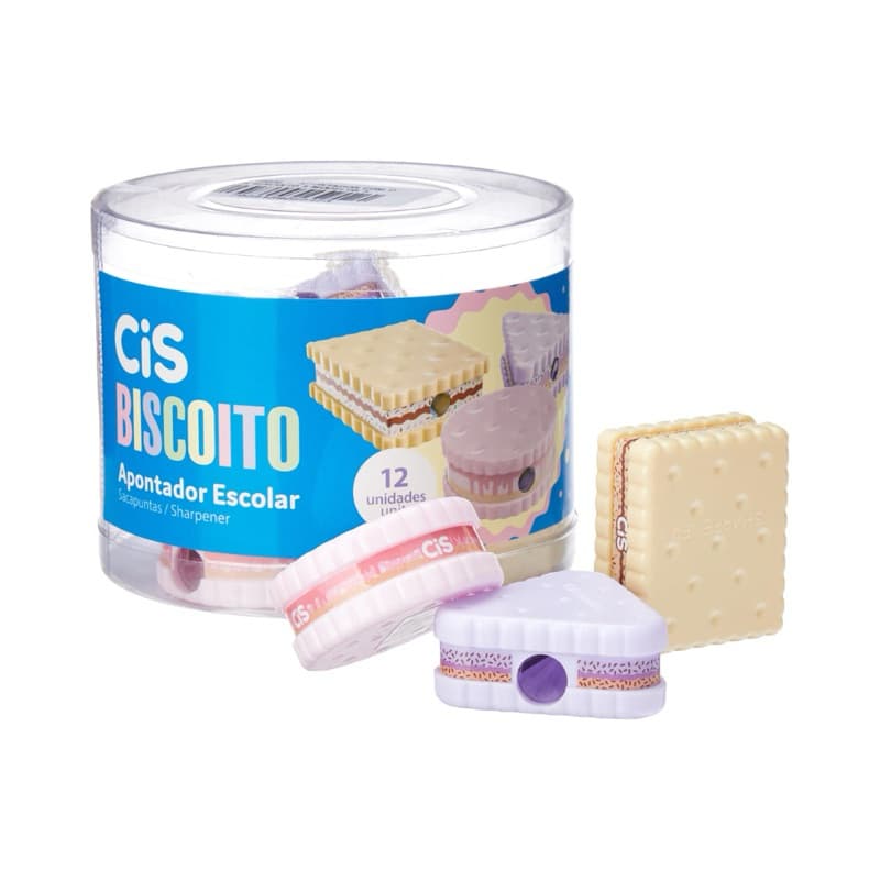 🍪 Apontador Escolar CiS Biscoito - Pote com 12 Unidades (Papelaria Fofa)